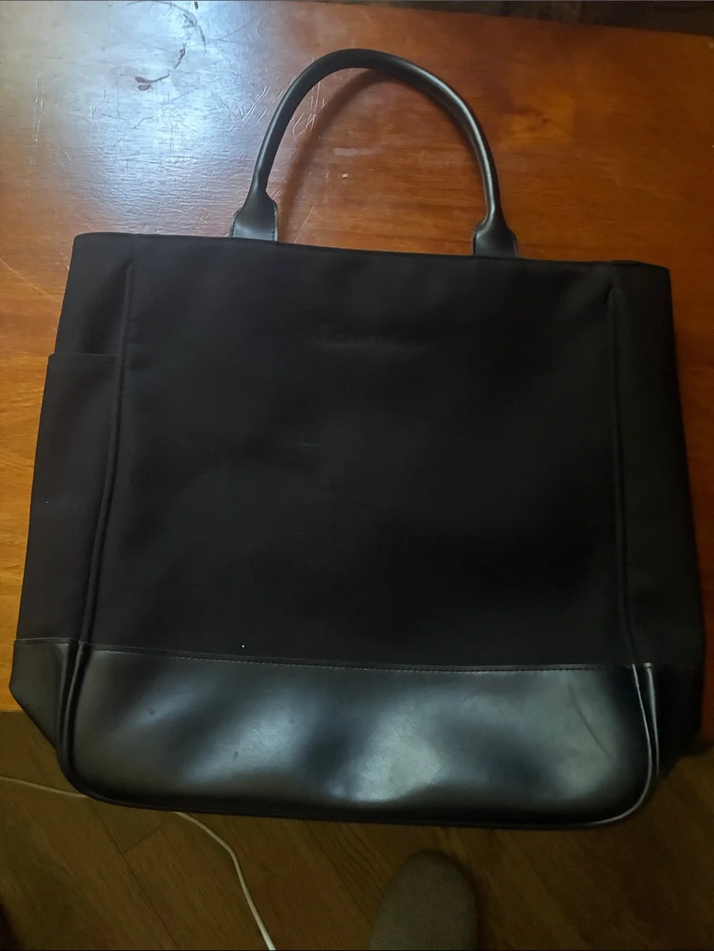 Calvin Klein Black Tote Bag with Leather Trim